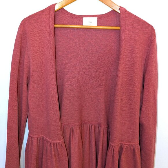 T.LA | Anthropologie Cotton Peplum Cardigan "Beira" Pink Open Front | Size Small - Picture 8 of 14